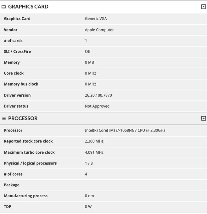 caractéristiques processeur MacBook Pro 13 2020